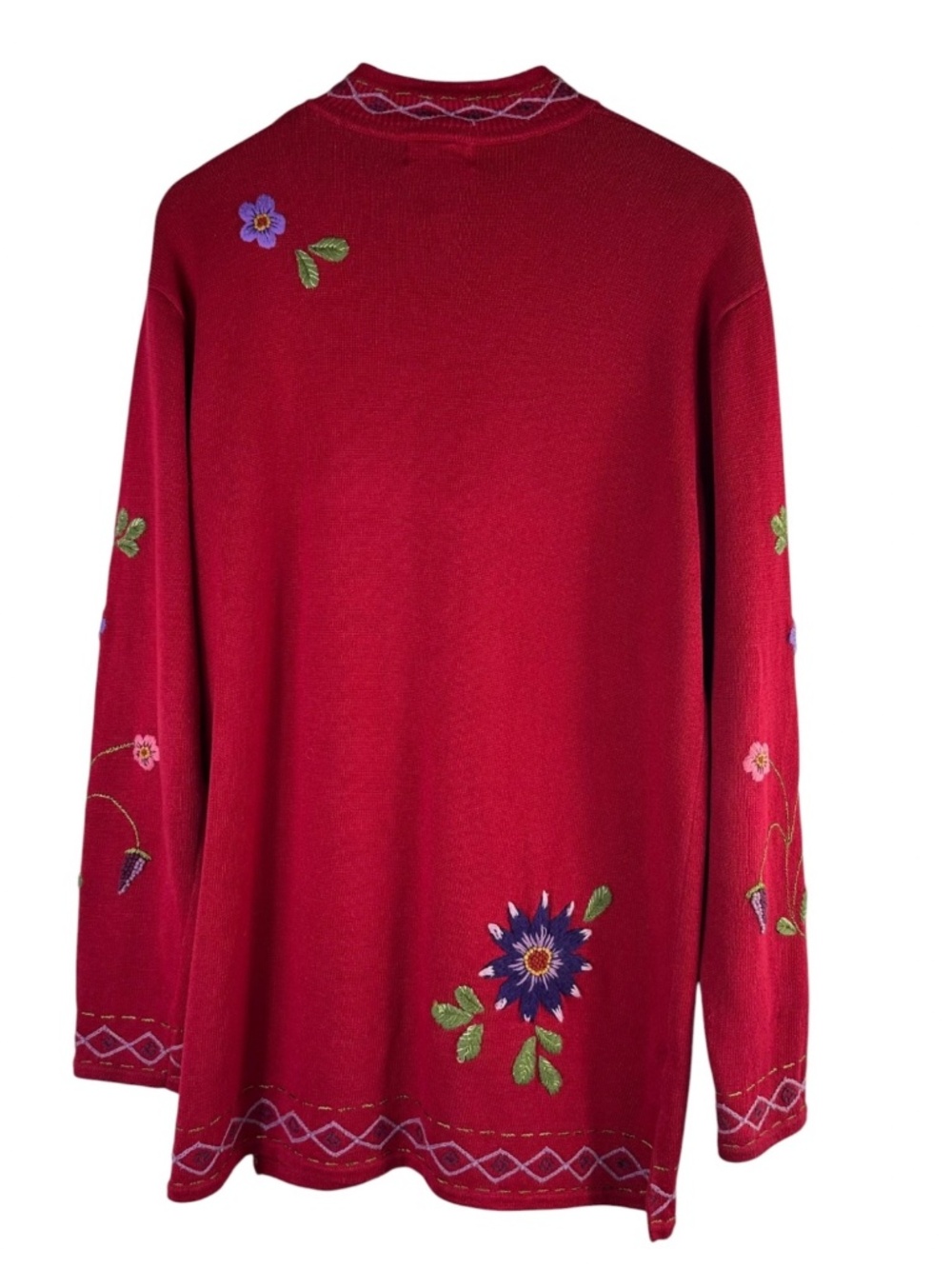 Coldwater Creek Cardigan Sweater Sz Medium Floral Embroidered Cottagecore Red - Picture 3 of 4